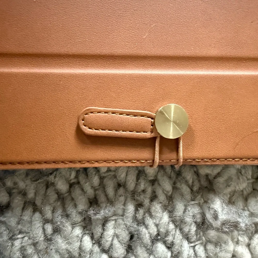 Heyday Tan Tablet Case for iPad Mini 6 trifold stand, faux, leather gold closure